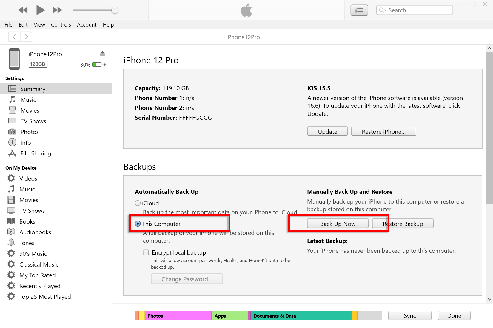 Sauvegarder l'iPhone sur l'ordinateur