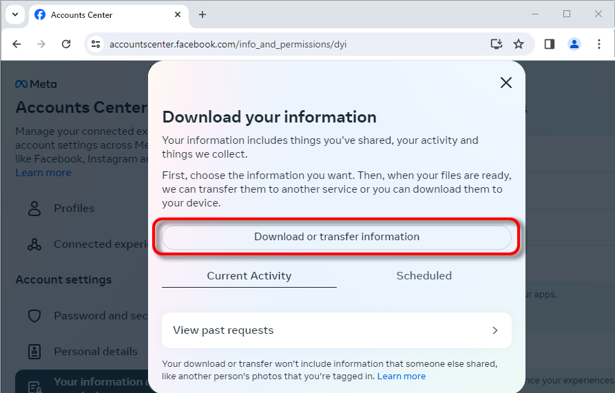 Cliquez sur Télécharger ou transférer des informations